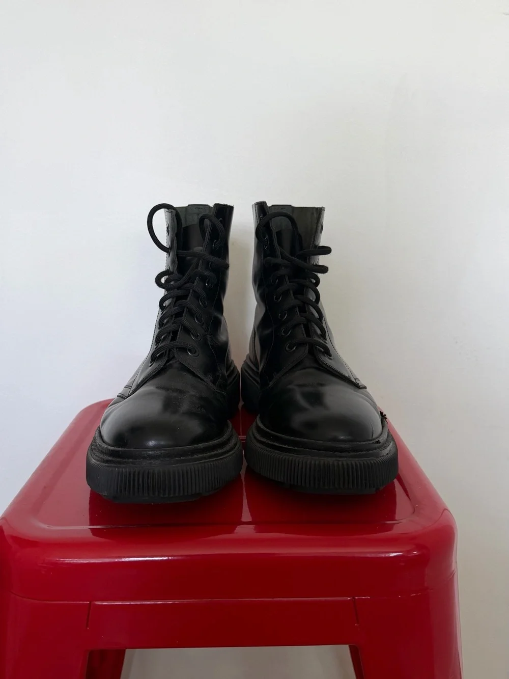 Adieu Black Leather Lace-Up Men's Combat Boots